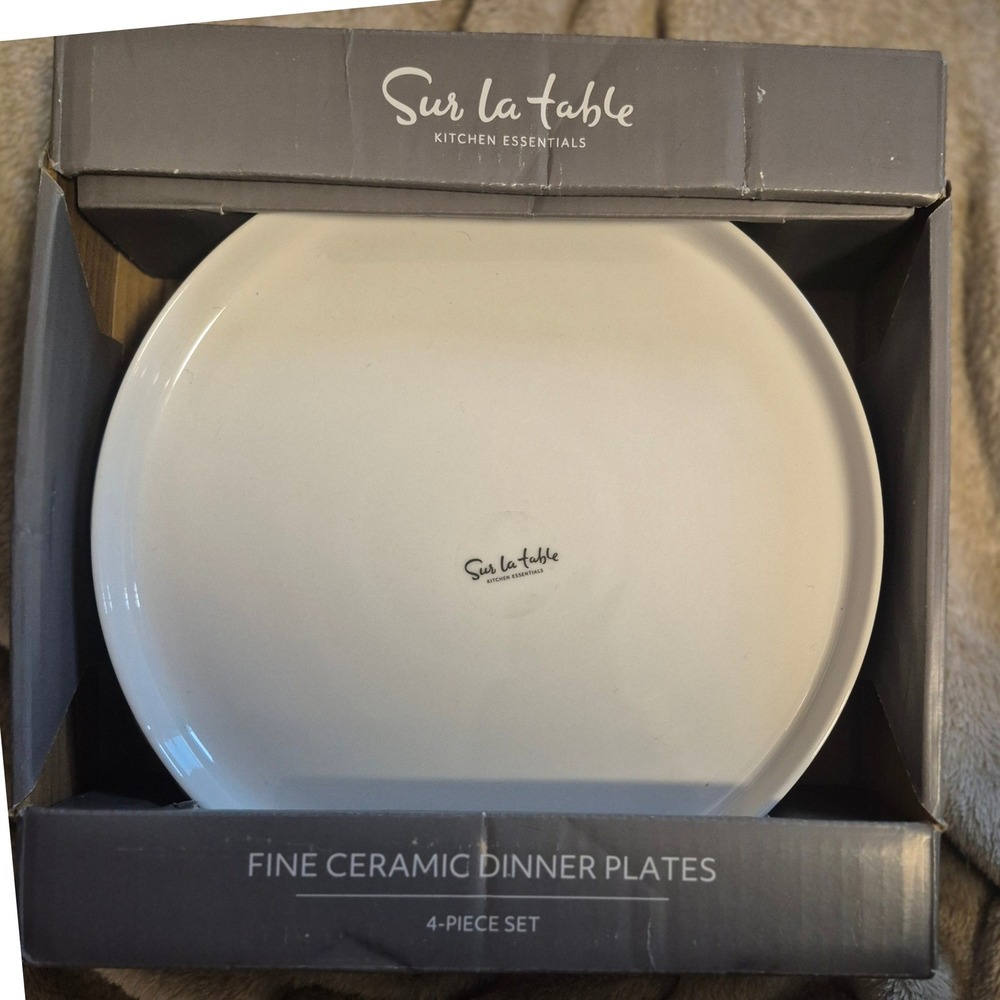 Sur La Table Kitchen Essentials Fine Ceramic Dinner Plates White 4-Piece Set